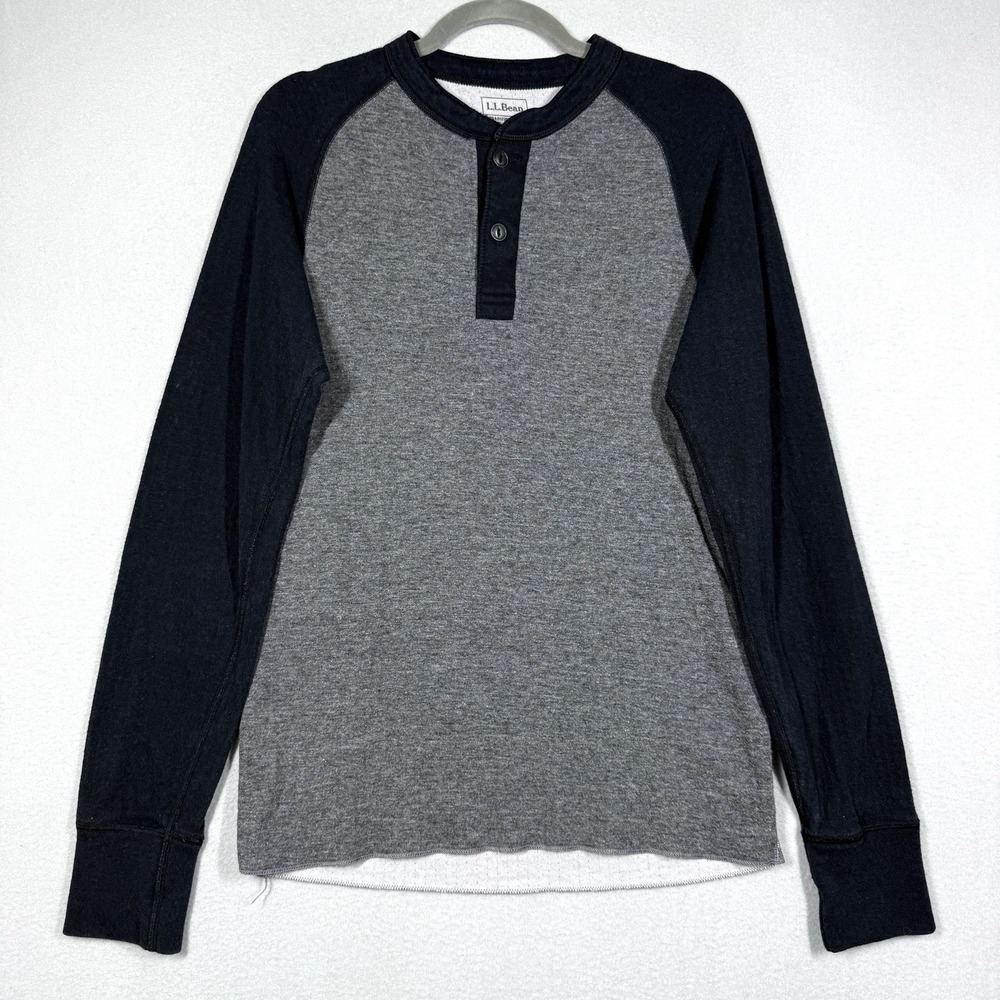 LL Bean River Driver Henley Shirt Mens Small Raglan Wool Blend Thermal Two Layer